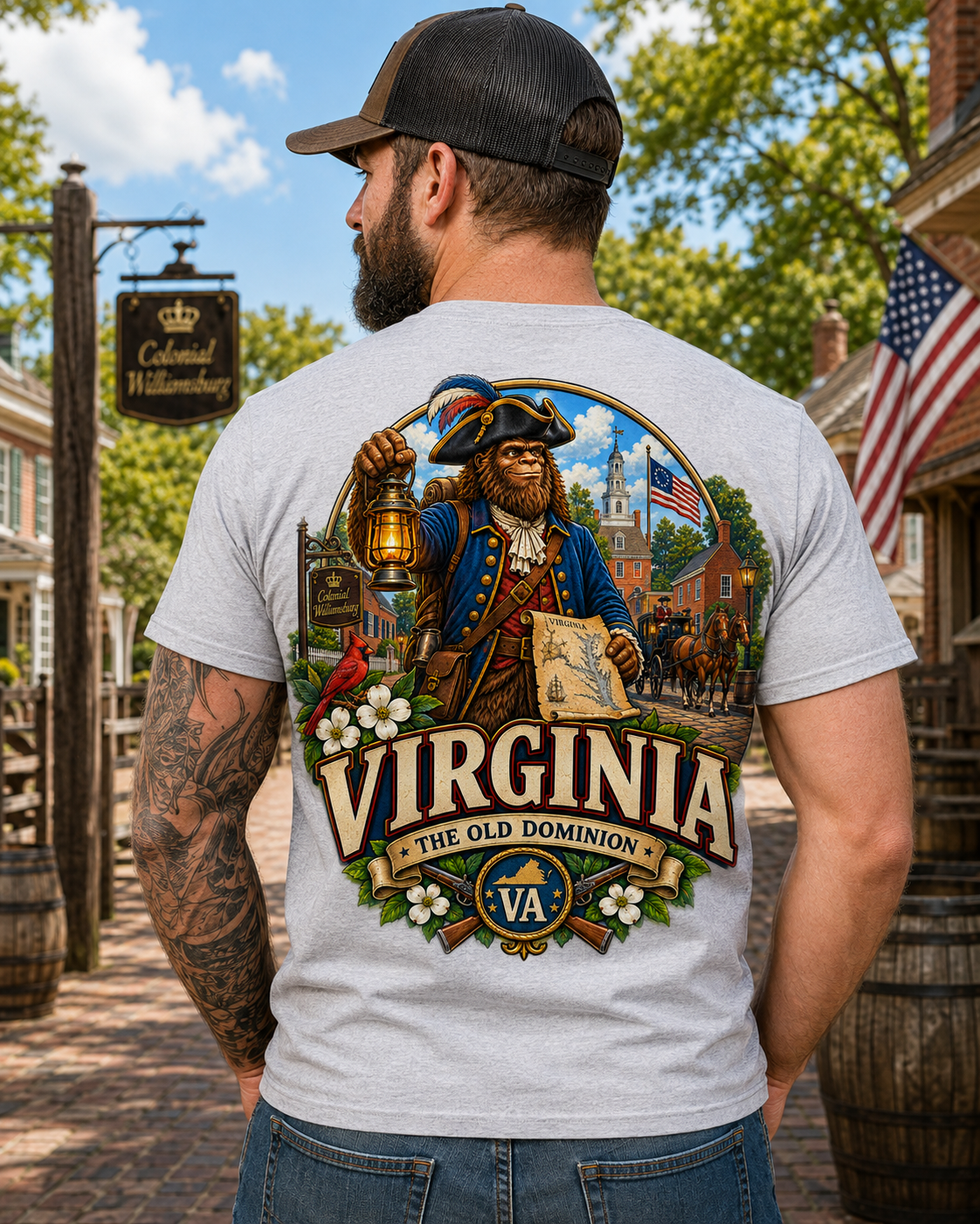 Virginia Bigfoot Shirt, Colonial Williamsburg Sasquatch Tee, The Old Dominion Graphic T-Shirt