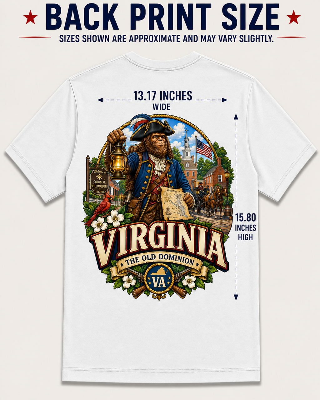 Virginia Bigfoot Shirt, Colonial Williamsburg Sasquatch Tee, The Old Dominion Graphic T-Shirt