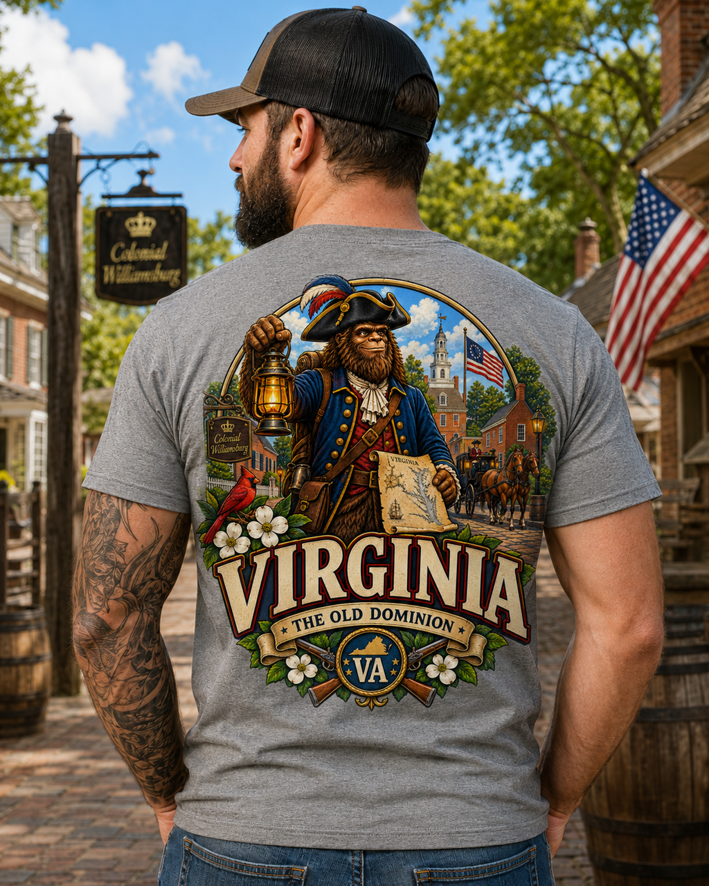 Virginia Bigfoot Shirt, Colonial Williamsburg Sasquatch Tee, The Old Dominion Graphic T-Shirt