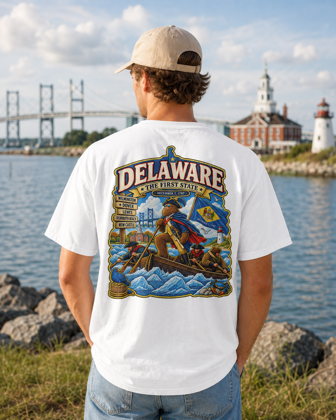 Delaware Revolutionary Boat Scene T-Shirt | State Flag Graphic