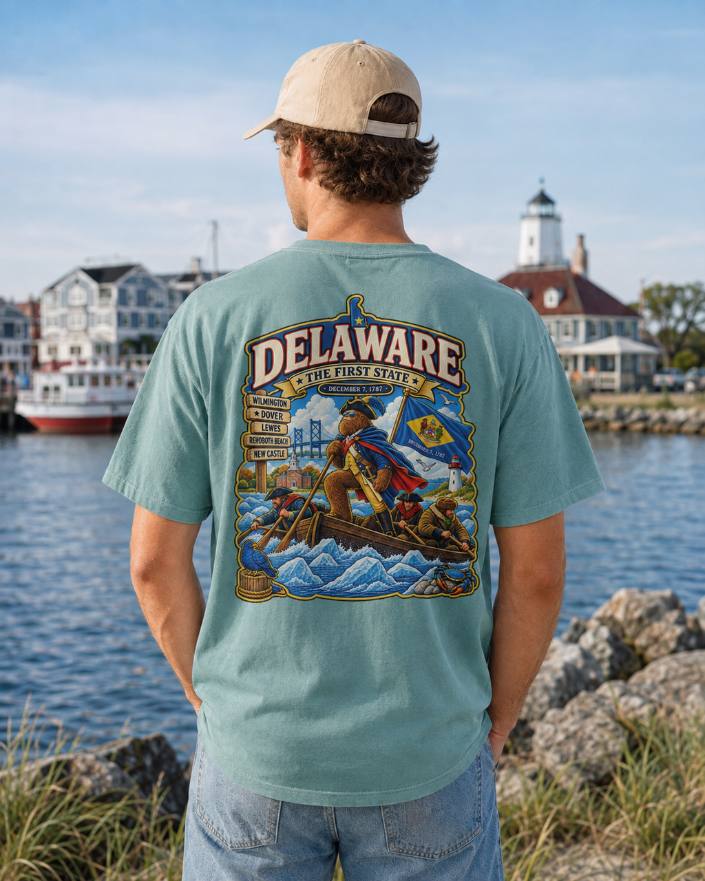 Delaware Revolutionary Boat Scene T-Shirt | State Flag Graphic