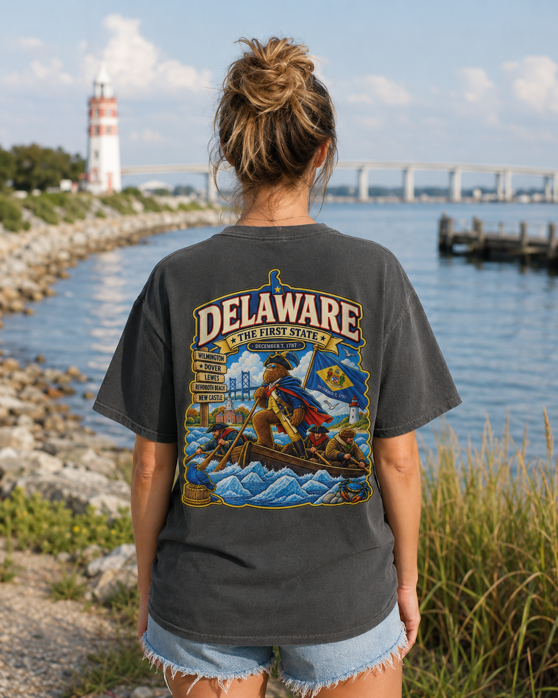 Delaware Revolutionary Boat Scene T-Shirt | State Flag Graphic