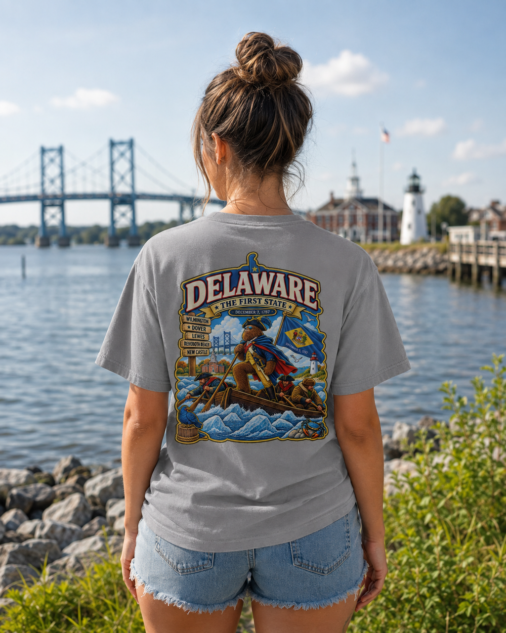 Delaware Revolutionary Boat Scene T-Shirt | State Flag Graphic