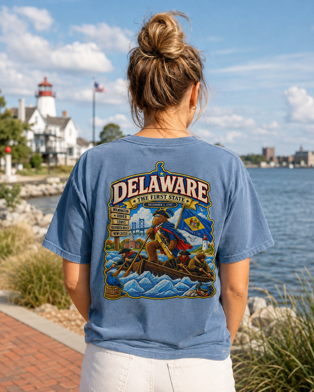 Delaware Revolutionary Boat Scene T-Shirt | State Flag Graphic