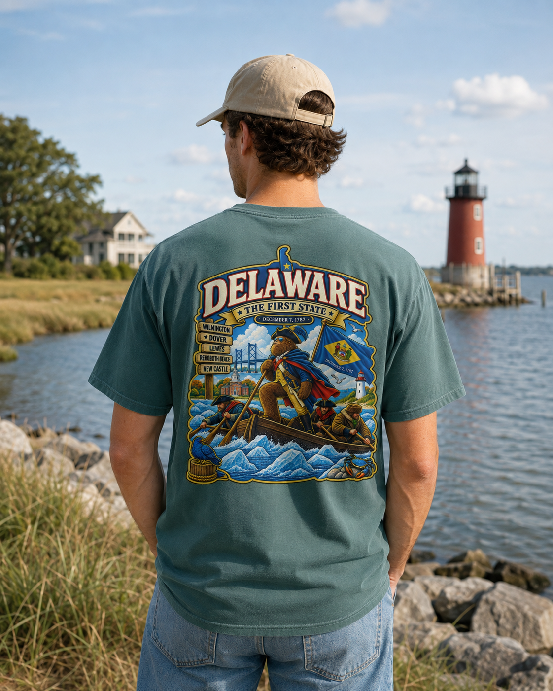 Delaware Revolutionary Boat Scene T-Shirt | State Flag Graphic