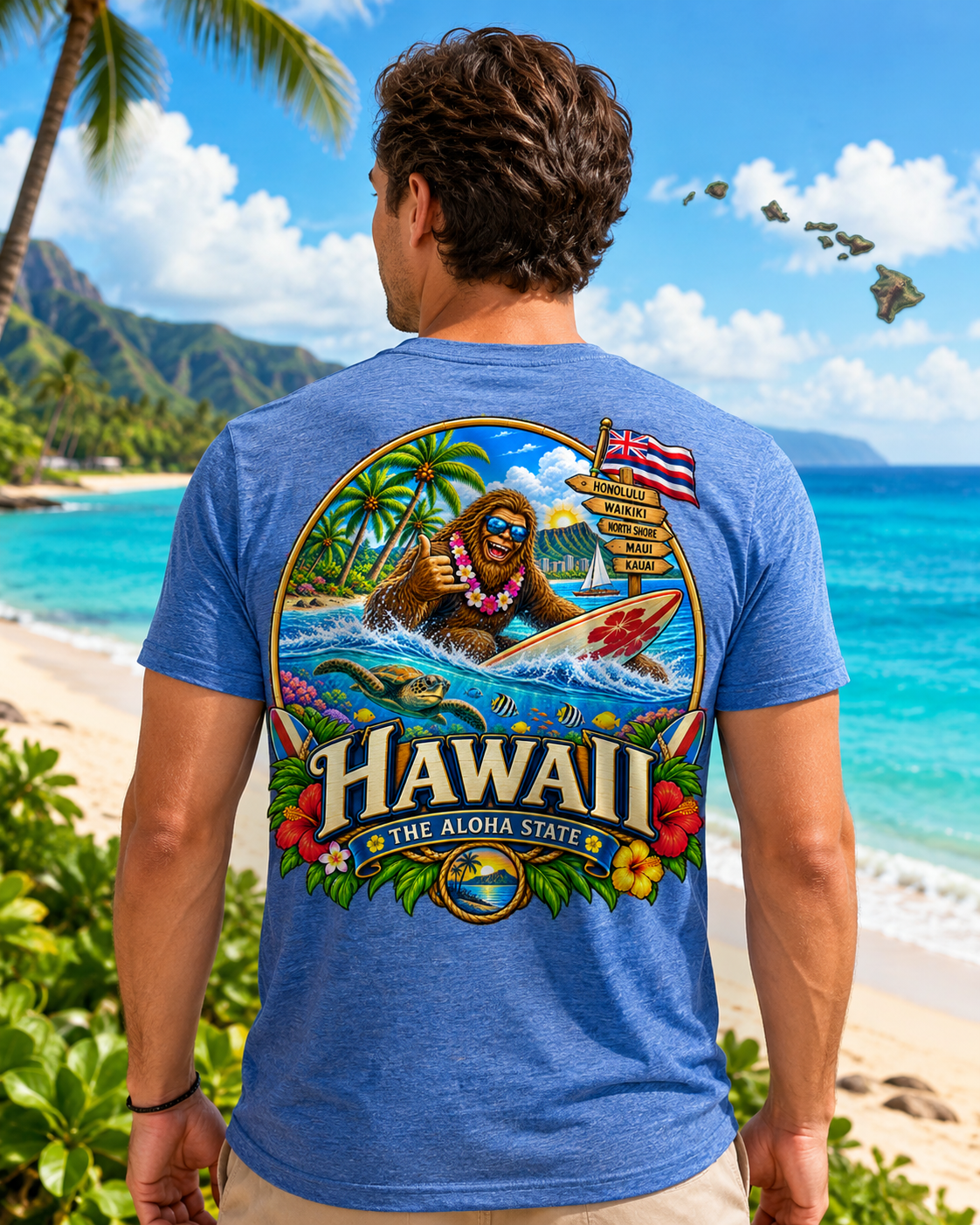 Hawaii Bigfoot Shirt / Sasquatch Surfing Aloha State Tee / Hawaiian Vacation Shirt / Bigfoot Coast to Coast