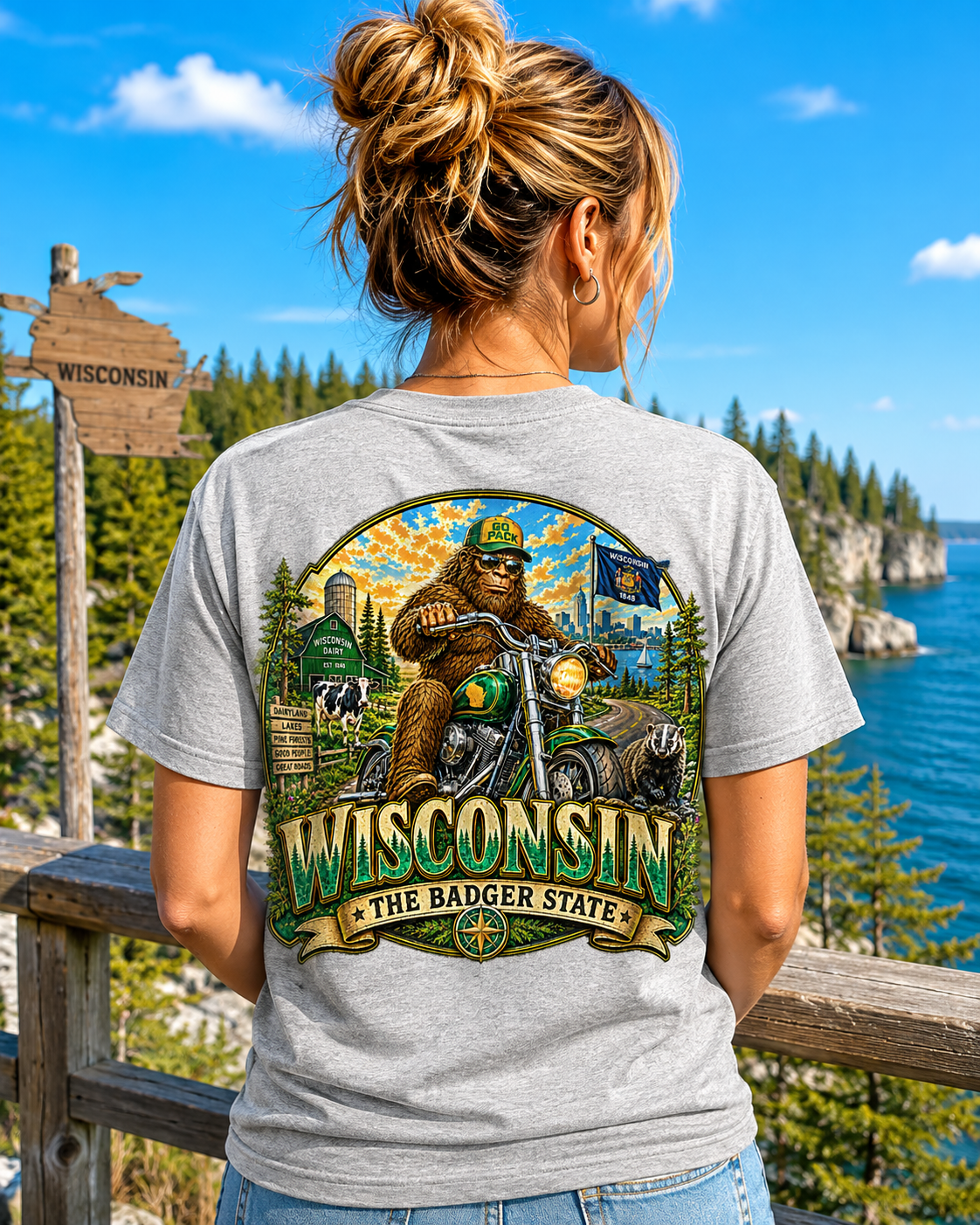 Wisconsin Bigfoot Motorcycle T-Shirt | Badger State Sasquatch Tee