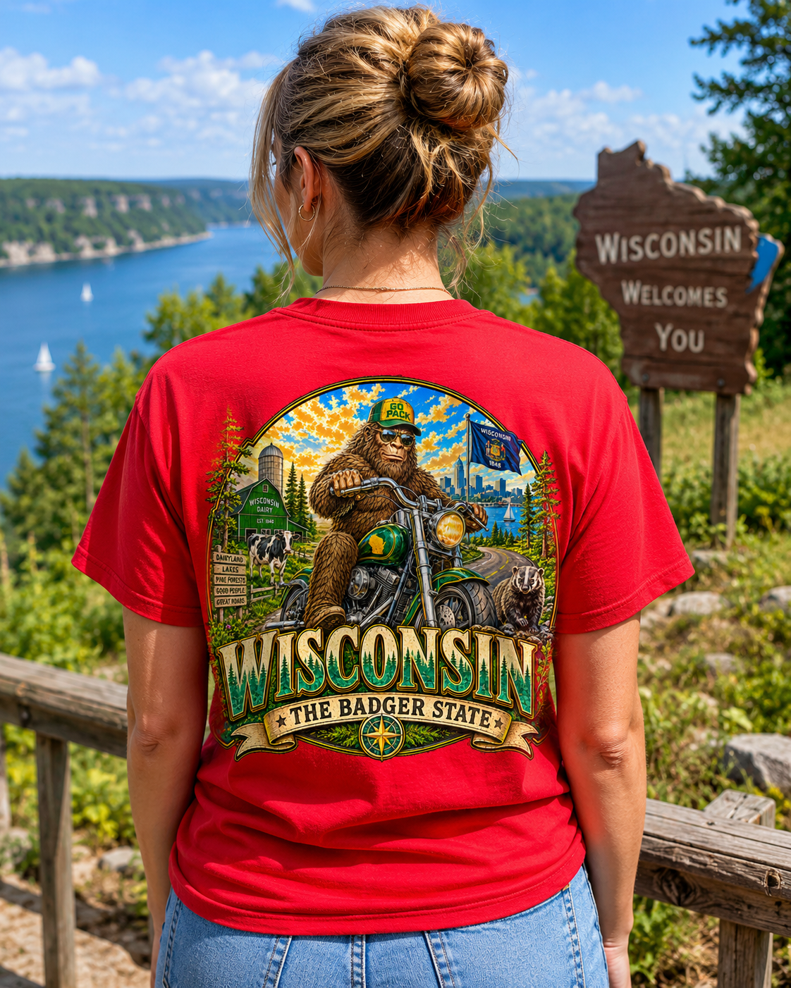 Wisconsin Bigfoot Motorcycle T-Shirt | Badger State Sasquatch Tee