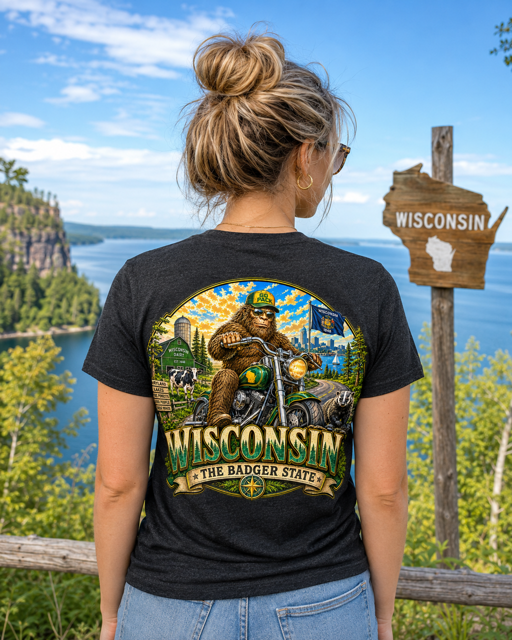 Wisconsin Bigfoot Motorcycle T-Shirt | Badger State Sasquatch Tee