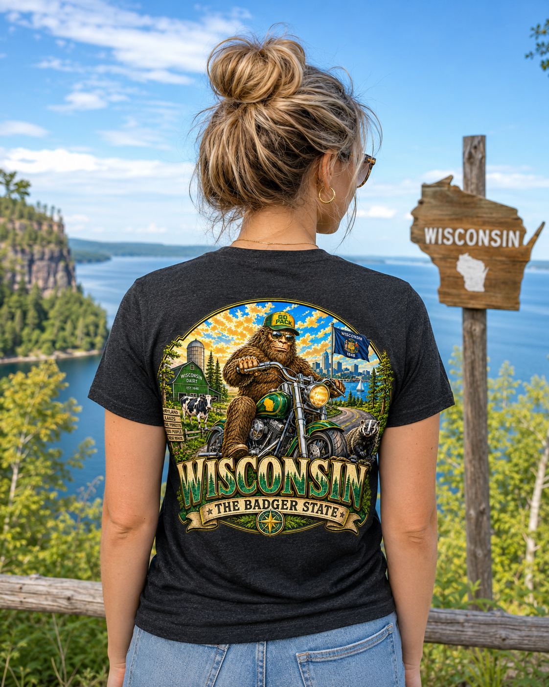 Wisconsin Bigfoot Motorcycle T-Shirt | Badger State Sasquatch Tee