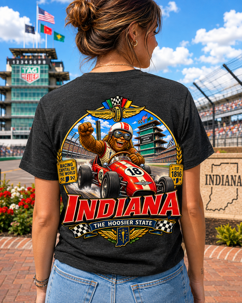 Indiana Bigfoot Racing Shirt | Sasquatch Hoosier State Tee | Indianapolis Speedway Inspired Shirt | Bigfoot Coast to Coast