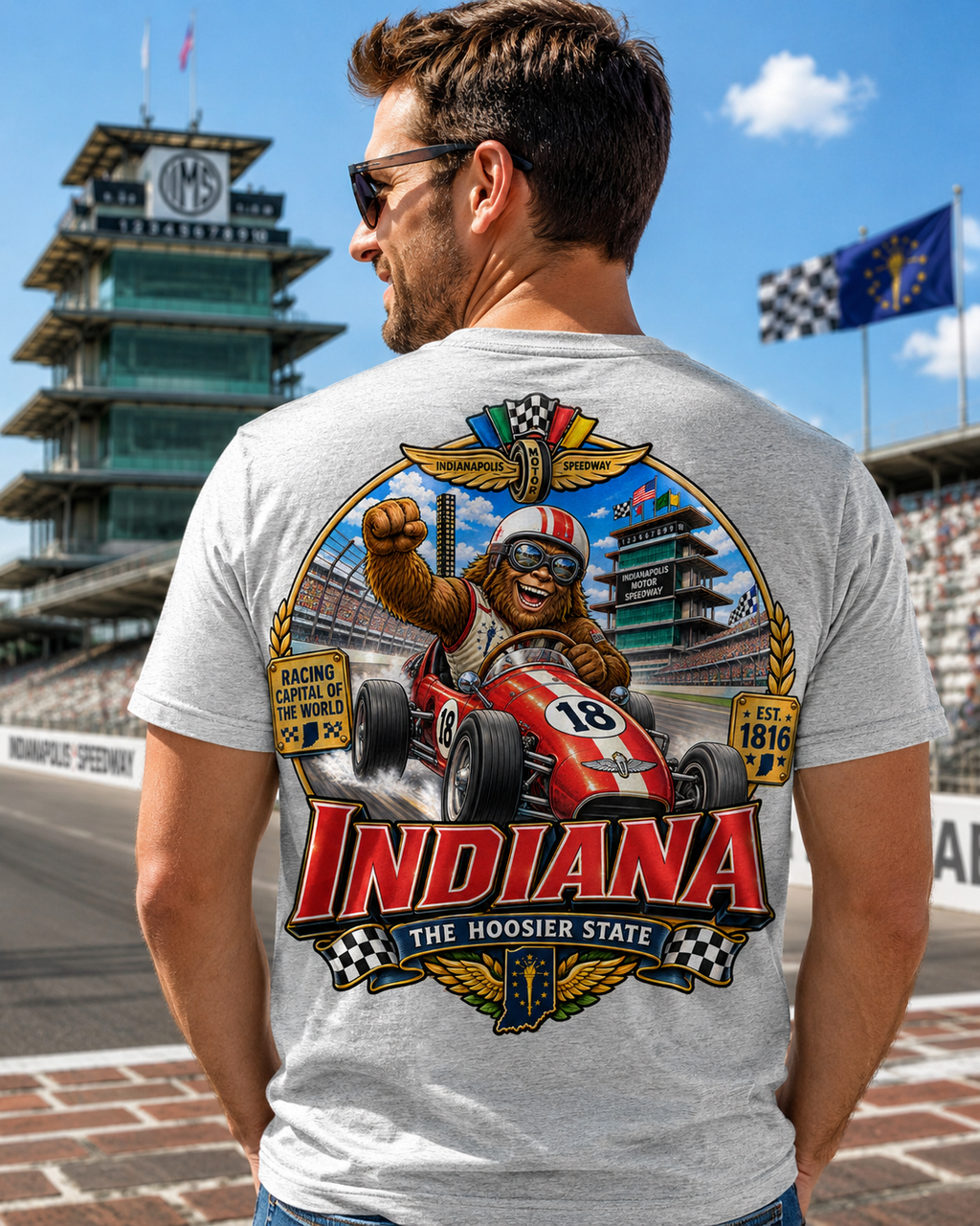 Indiana Bigfoot Racing Shirt | Sasquatch Hoosier State Tee | Indianapolis Speedway Inspired Shirt | Bigfoot Coast to Coast