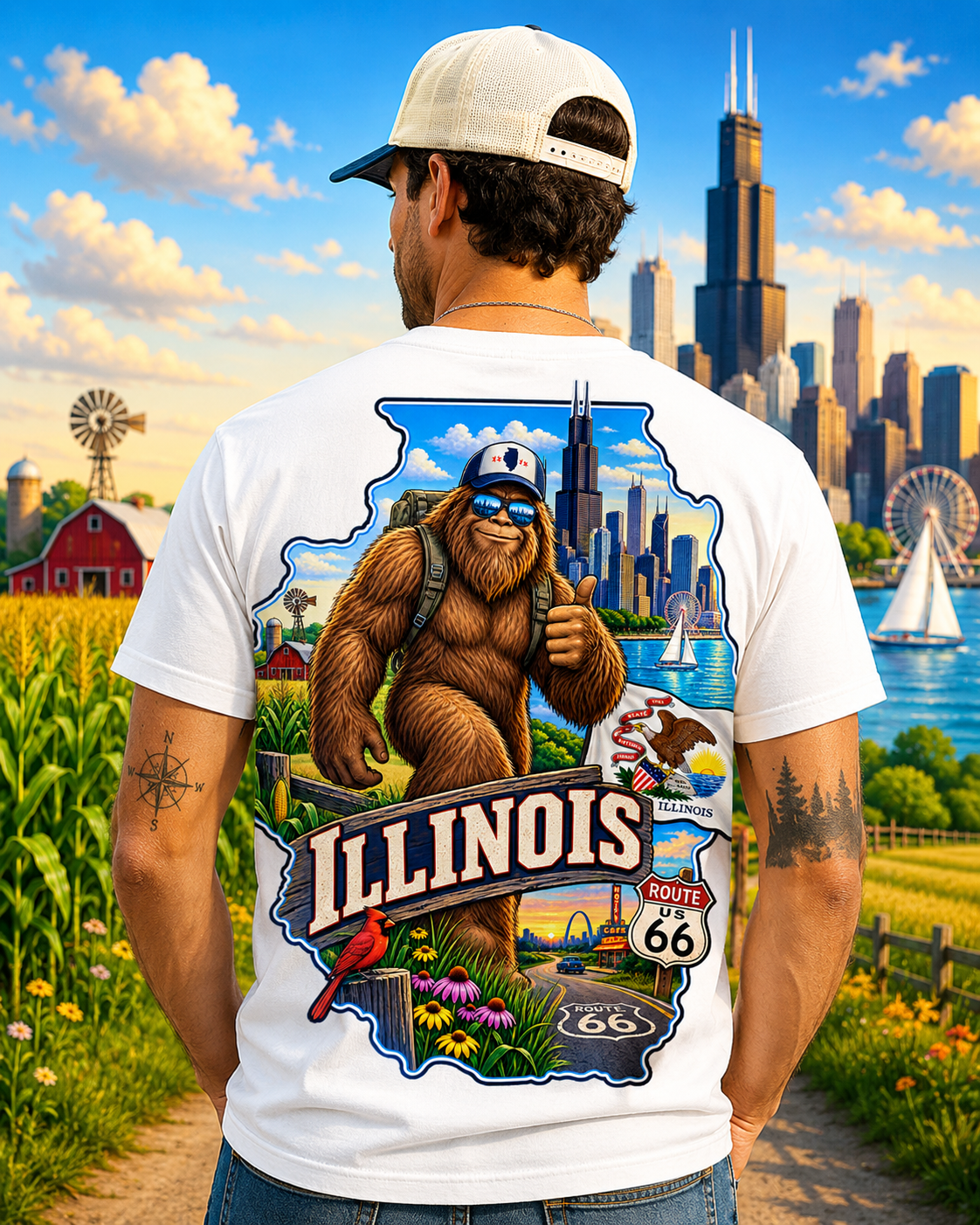 Illinois Bigfoot Shirt, Route 66 Sasquatch T-Shirt, Chicago Bigfoot Tee, Illinois Gift, Bigfoot Coast to Coast