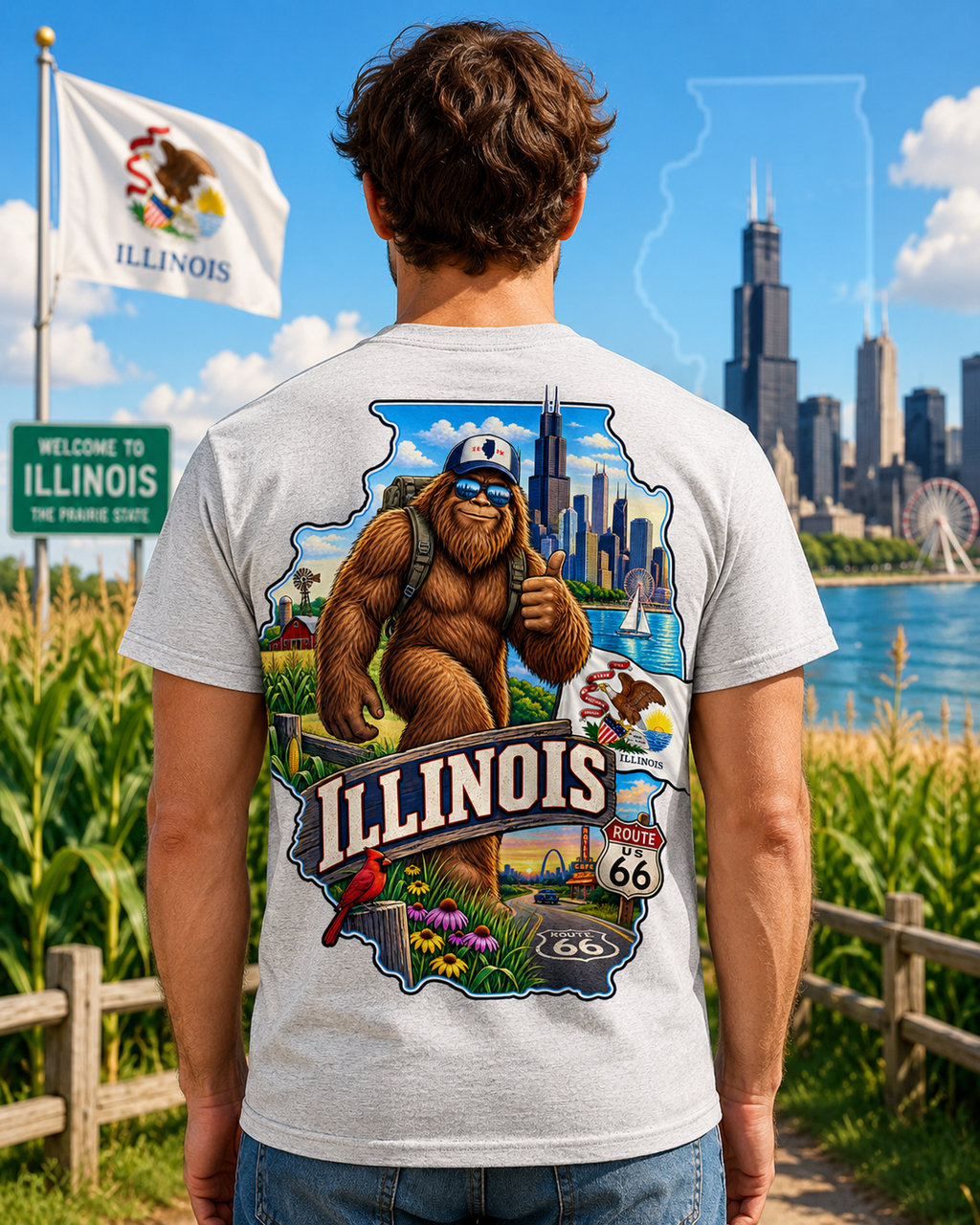 Illinois Bigfoot Shirt, Route 66 Sasquatch T-Shirt, Chicago Bigfoot Tee, Illinois Gift, Bigfoot Coast to Coast