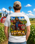 Iowa Bigfoot Tractor Shirt | Sasquatch Farm Tee | Cornfield Iowa Graphic T-Shirt | Bigfoot Coast to Coast