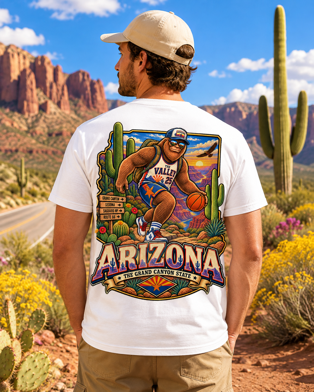 Arizona Bigfoot Basketball T-Shirt, Funny Sasquatch Desert Graphic Tee