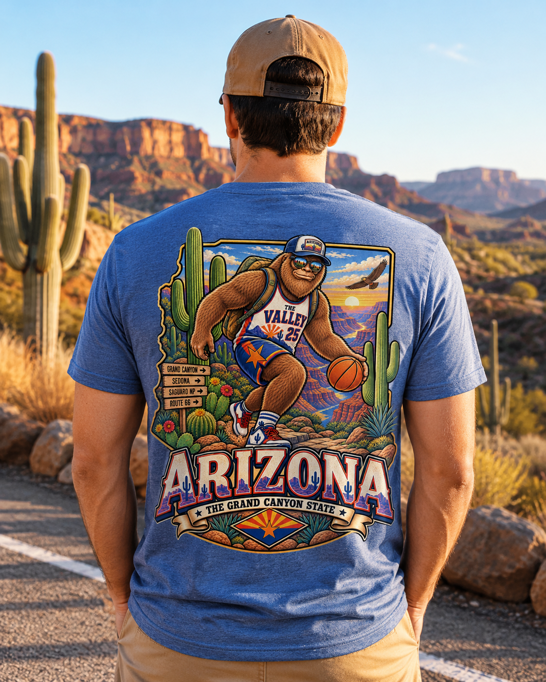 Arizona Bigfoot Basketball T-Shirt, Funny Sasquatch Desert Graphic Tee