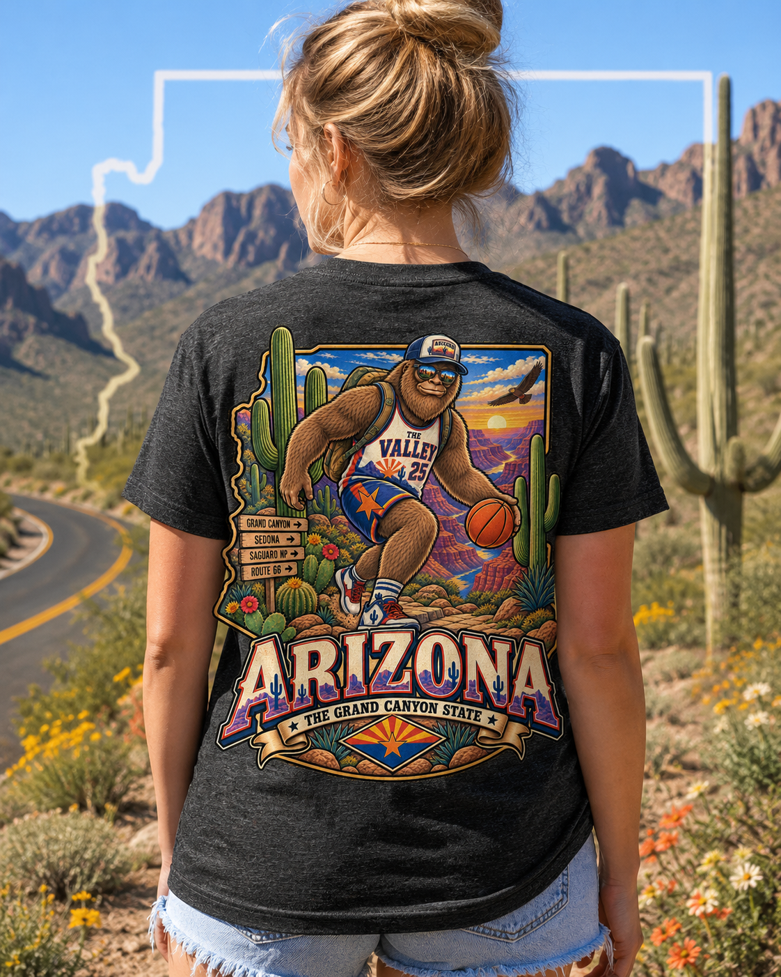 Arizona Bigfoot Basketball T-Shirt, Funny Sasquatch Desert Graphic Tee