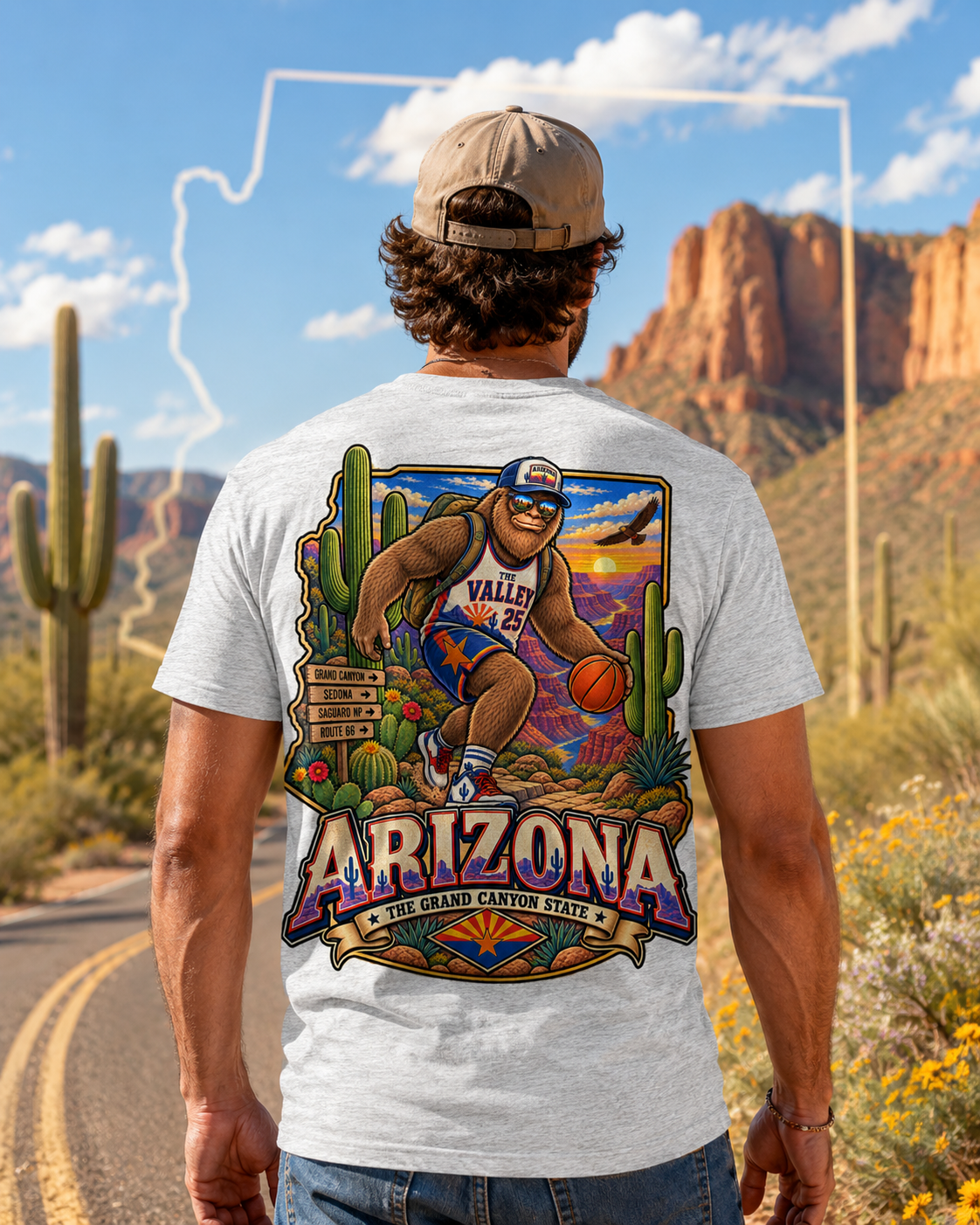Arizona Bigfoot Basketball T-Shirt, Funny Sasquatch Desert Graphic Tee