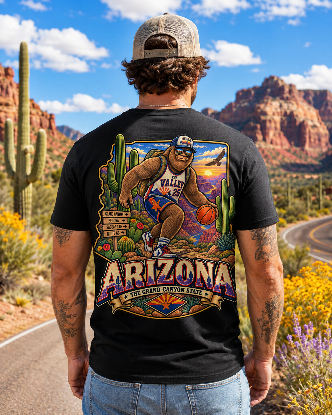 Arizona Bigfoot Basketball T-Shirt, Funny Sasquatch Desert Graphic Tee