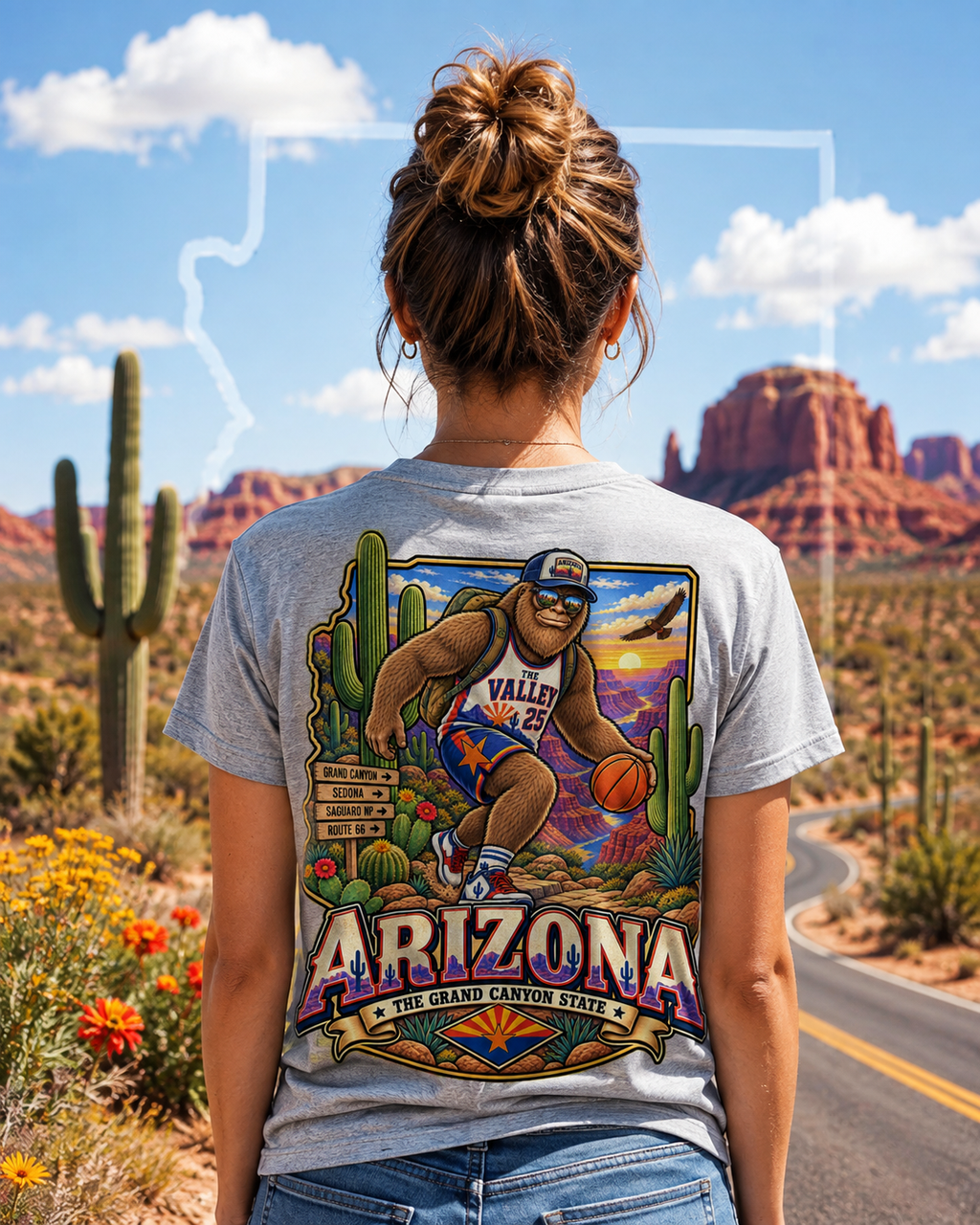 Arizona Bigfoot Basketball T-Shirt, Funny Sasquatch Desert Graphic Tee