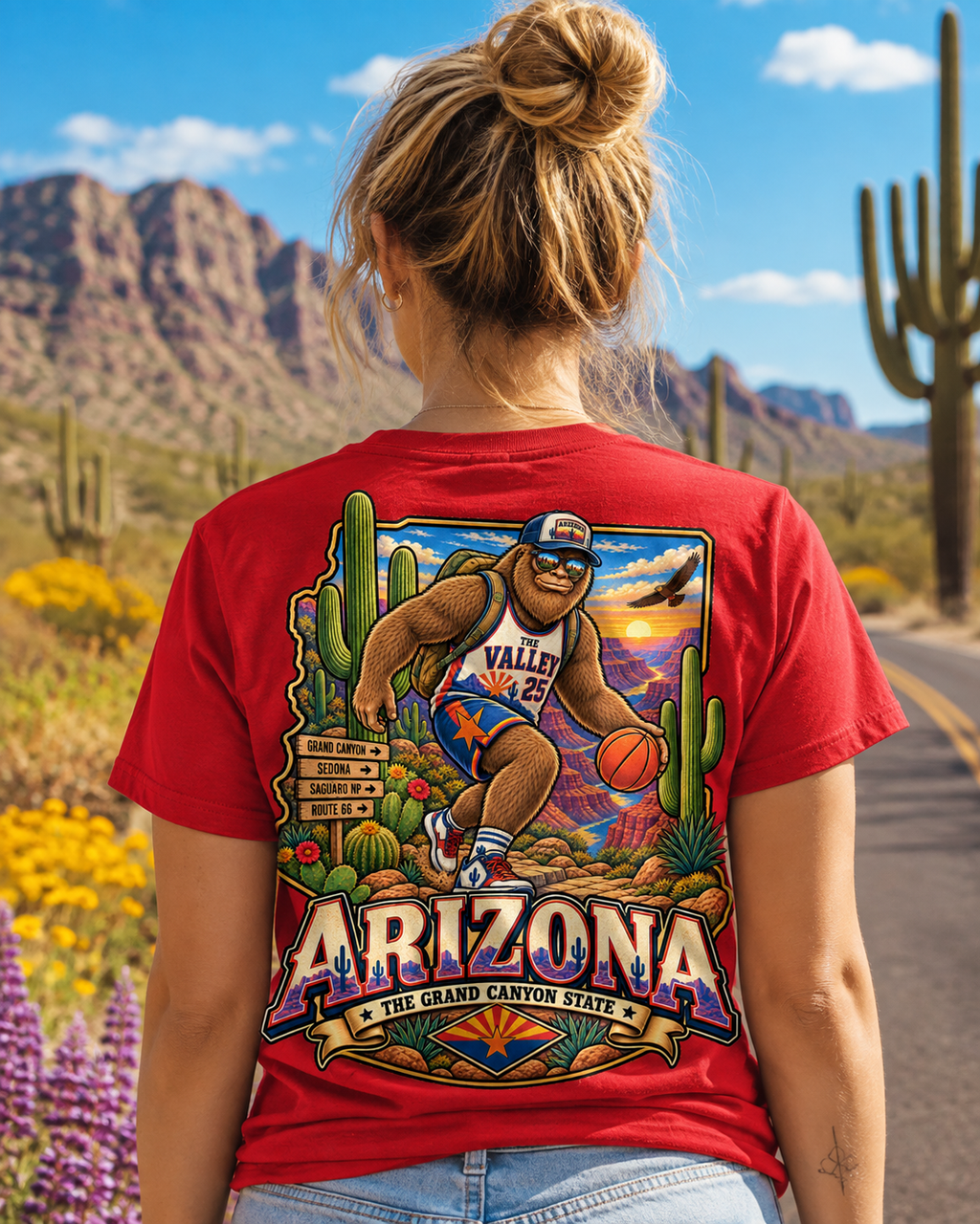 Arizona Bigfoot Basketball T-Shirt, Funny Sasquatch Desert Graphic Tee