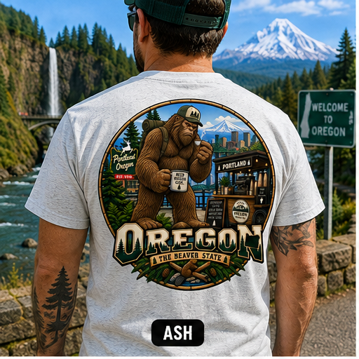 Oregon Bigfoot Coffee Shirt / Funny Sasquatch Portland Coffee Beaver State Tee