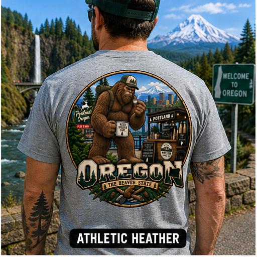 Oregon Bigfoot Coffee Shirt / Funny Sasquatch Portland Coffee Beaver State Tee