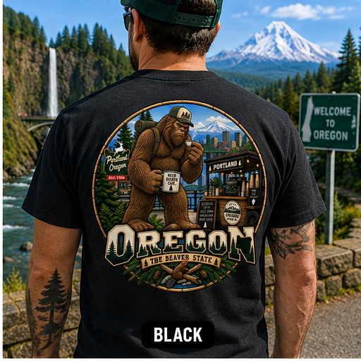 Oregon Bigfoot Coffee Shirt / Funny Sasquatch Portland Coffee Beaver State Tee