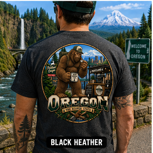 Oregon Bigfoot Coffee Shirt / Funny Sasquatch Portland Coffee Beaver State Tee