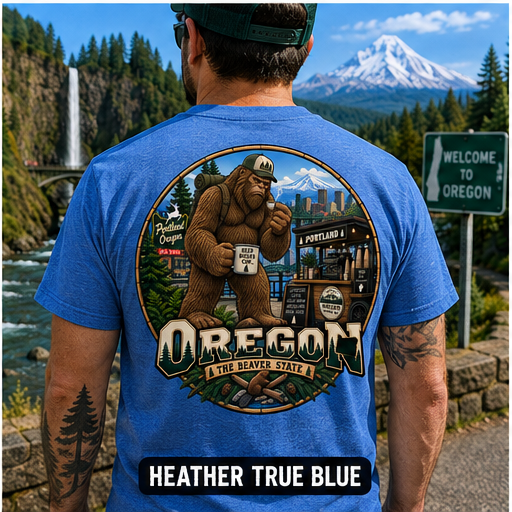 Oregon Bigfoot Coffee Shirt / Funny Sasquatch Portland Coffee Beaver State Tee