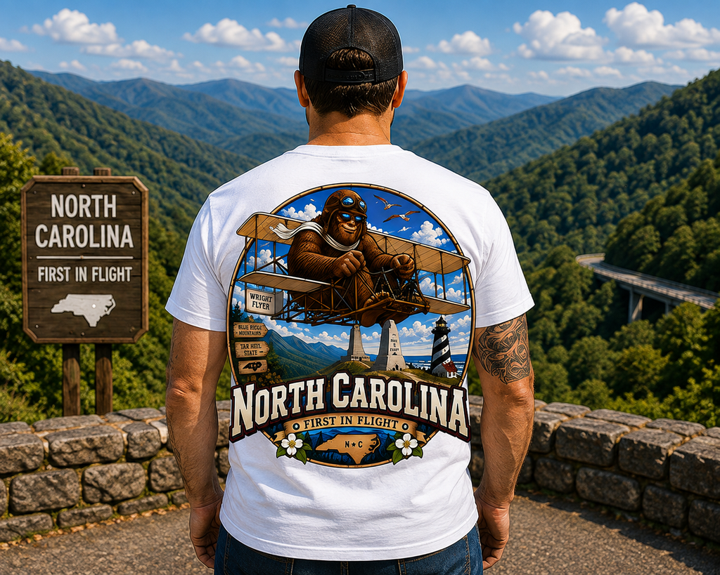 North Carolina Bigfoot Shirt / First in Flight Sasquatch Wright Brothers NC Tee