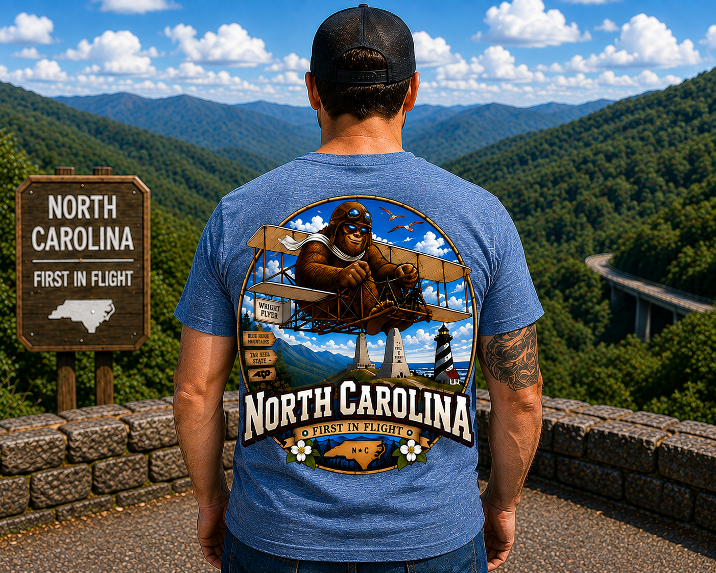 North Carolina Bigfoot Shirt / First in Flight Sasquatch Wright Brothers NC Tee