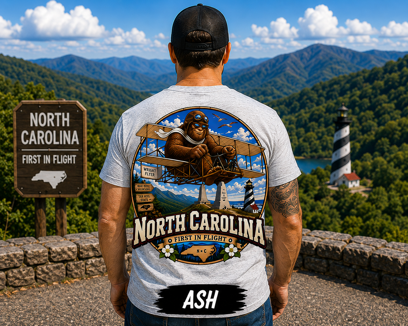 North Carolina Bigfoot Shirt / First in Flight Sasquatch Wright Brothers NC Tee