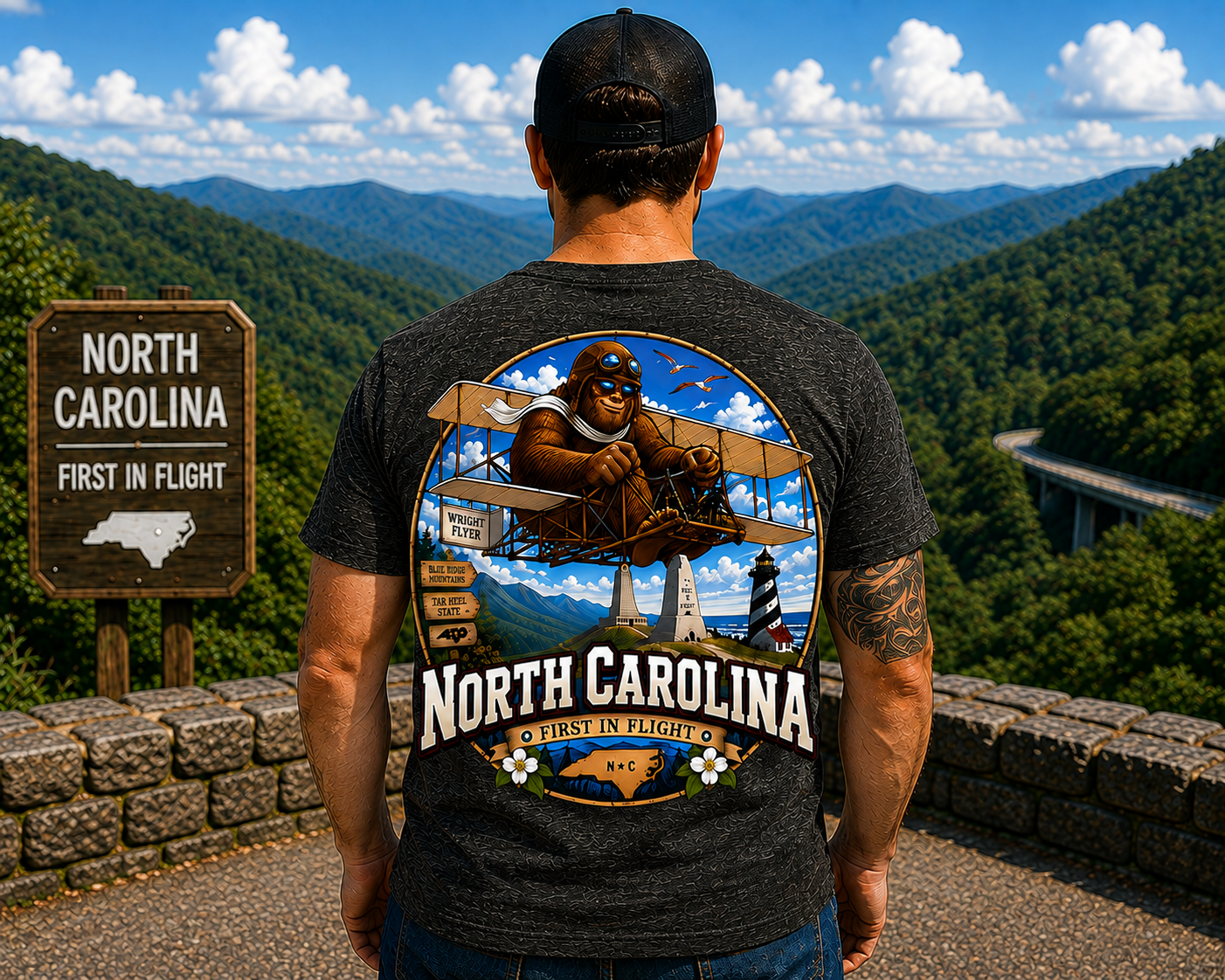 North Carolina Bigfoot Shirt / First in Flight Sasquatch Wright Brothers NC Tee