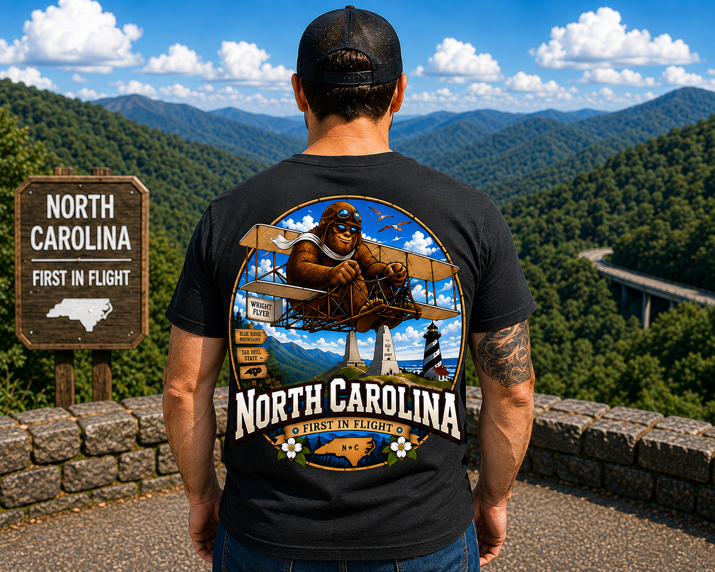 North Carolina Bigfoot Shirt / First in Flight Sasquatch Wright Brothers NC Tee