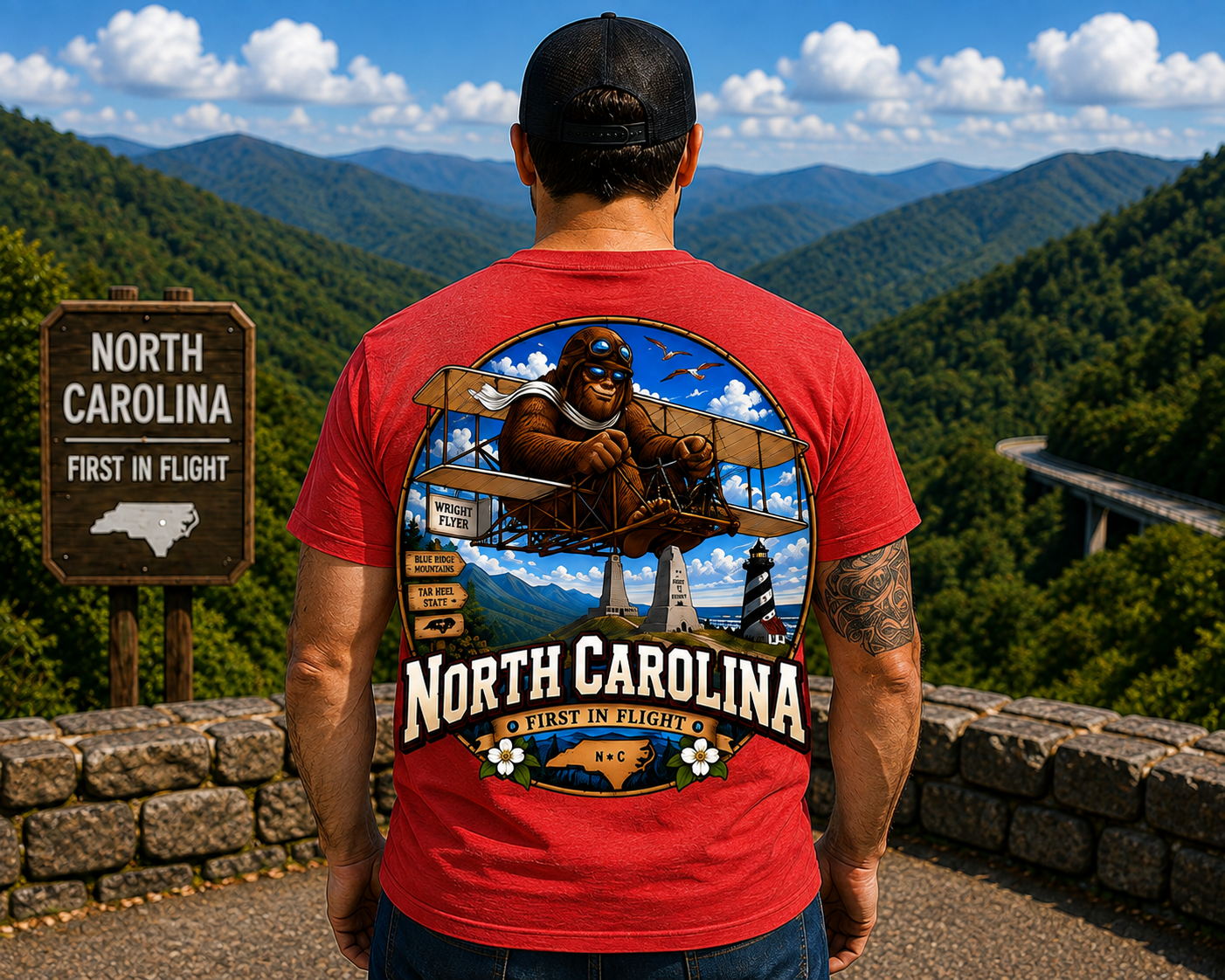 North Carolina Bigfoot Shirt / First in Flight Sasquatch Wright Brothers NC Tee
