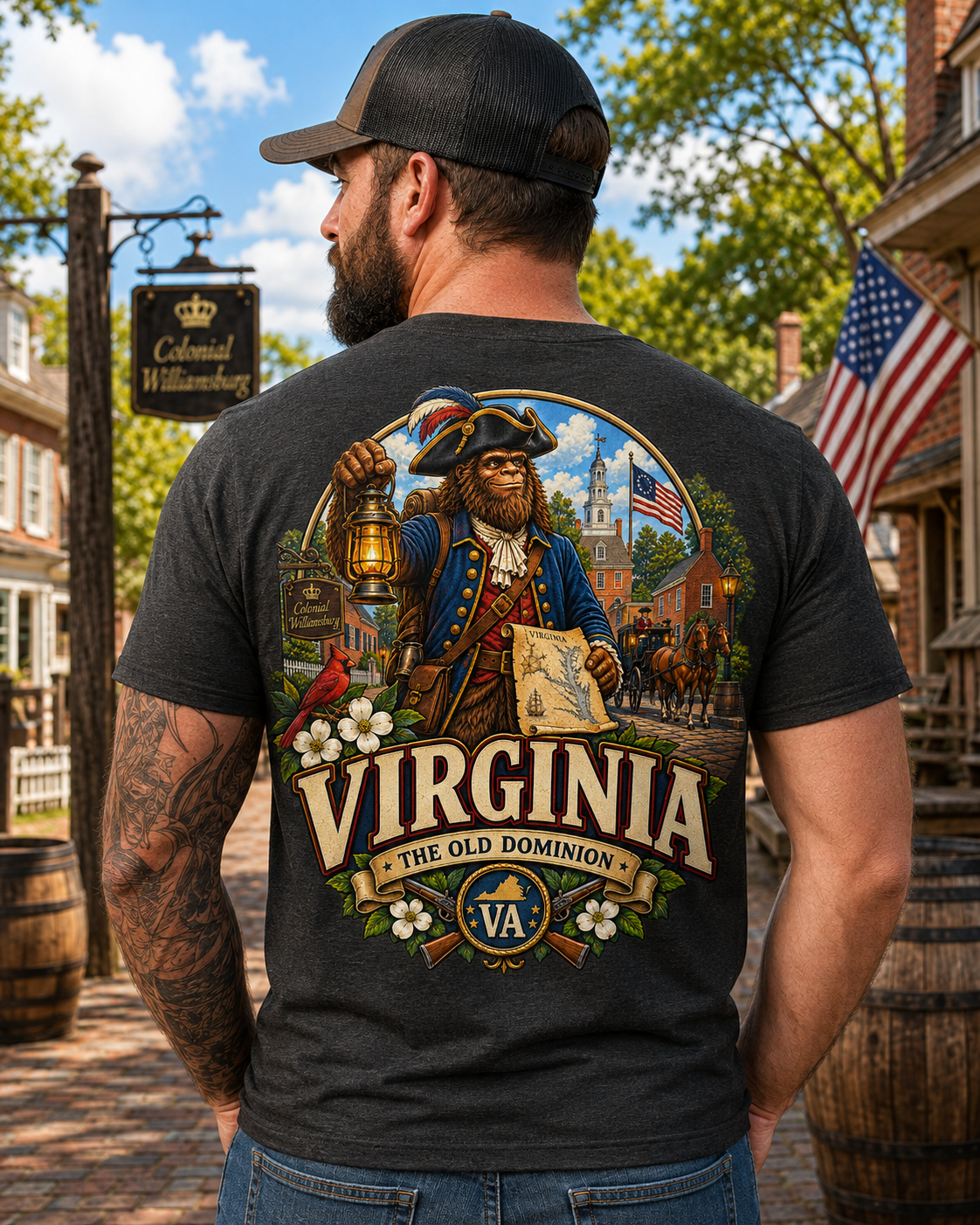 Virginia Bigfoot Shirt, Colonial Williamsburg Sasquatch Tee, The Old Dominion Graphic T-Shirt