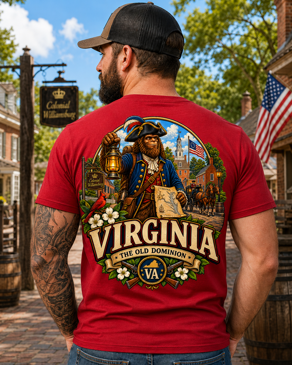 Virginia Bigfoot Shirt, Colonial Williamsburg Sasquatch Tee, The Old Dominion Graphic T-Shirt