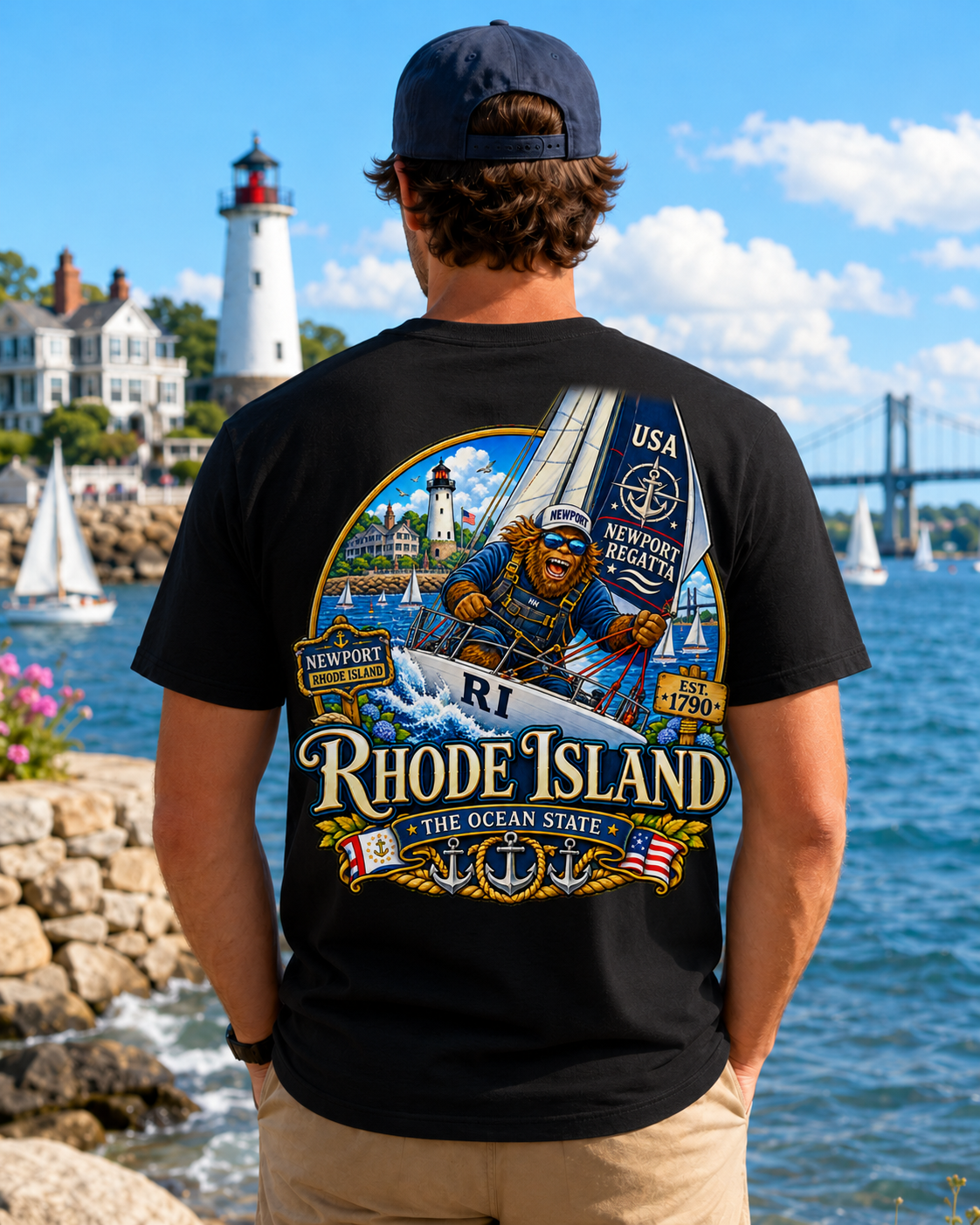 Bigfoot Rhode Island Sailboat Graphic T-Shirt