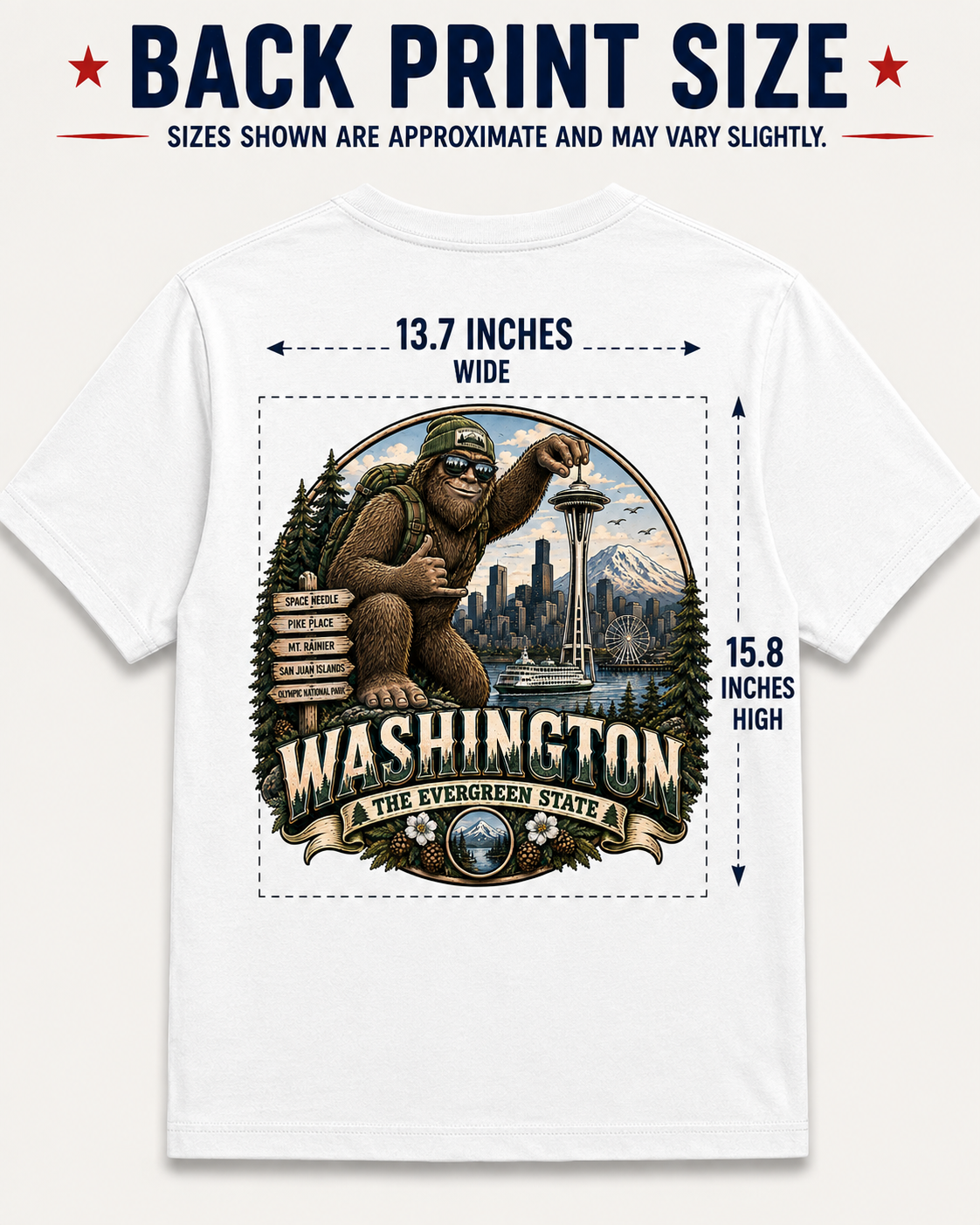 Washington Bigfoot T-Shirt — Seattle Space Needle Vintage Travel Tee