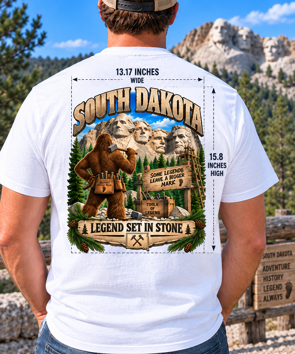 South Dakota Bigfoot Shirt – Legend Set in Stone Mount Rushmore Sasquatch T-Shirt