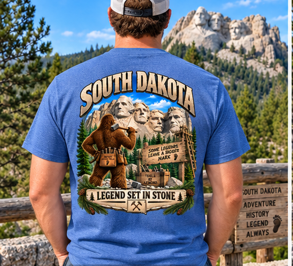 South Dakota Bigfoot Shirt – Legend Set in Stone Mount Rushmore Sasquatch T-Shirt