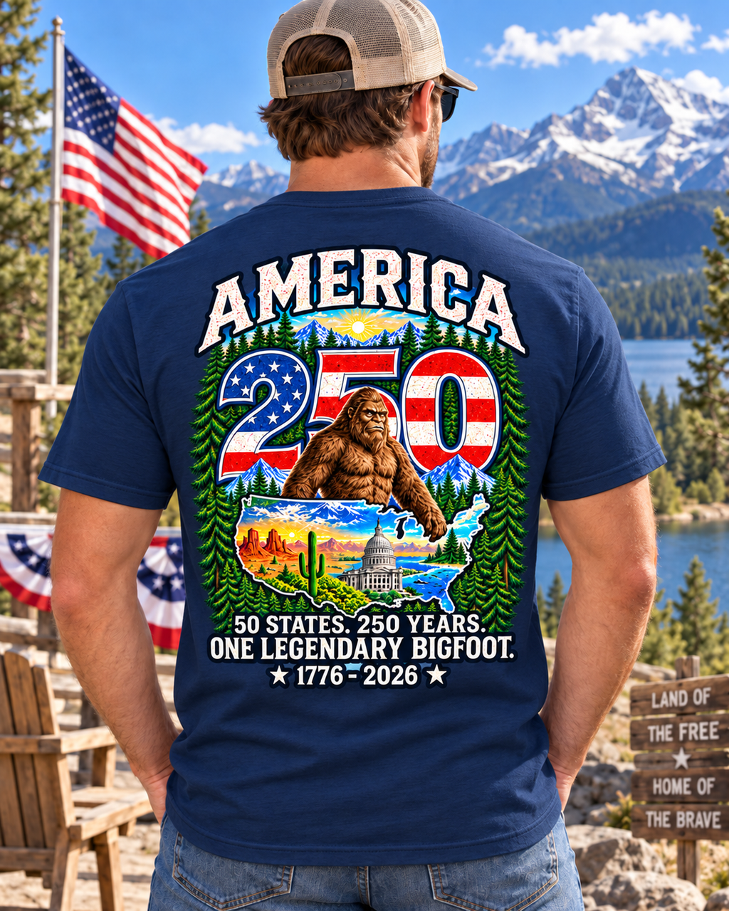 America 250 Bigfoot Shirt – 1776–2026 Patriotic Sasquatch Tee - Bigfoot Coast to Coast