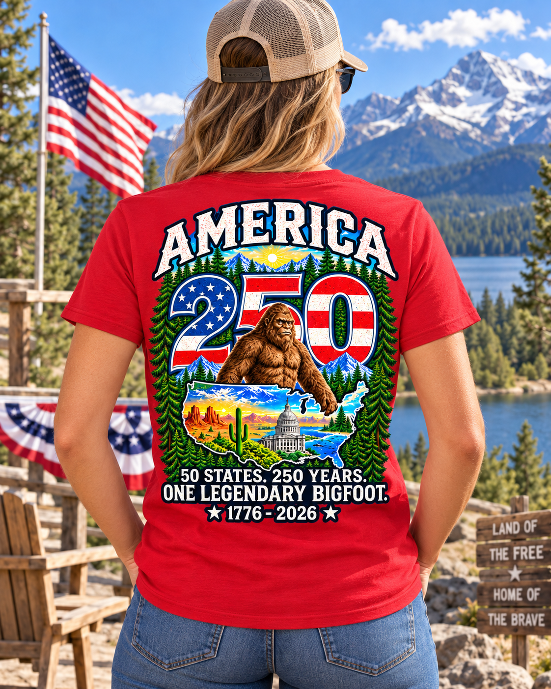 America 250 Bigfoot Shirt – 1776–2026 Patriotic Sasquatch Tee - Bigfoot Coast to Coast