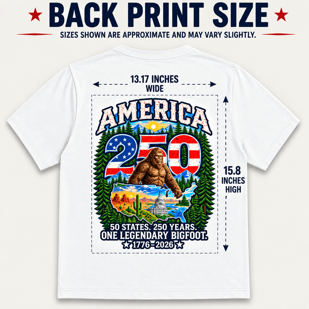 America 250 Bigfoot Shirt – 1776–2026 Patriotic Sasquatch Tee - Bigfoot Coast to Coast