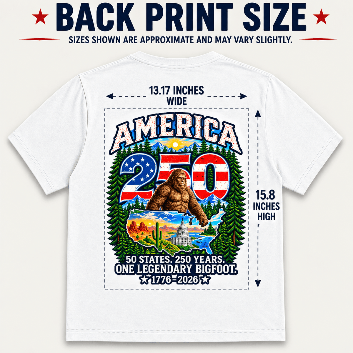 America 250 Bigfoot Shirt – 1776–2026 Patriotic Sasquatch Tee - Bigfoot Coast to Coast
