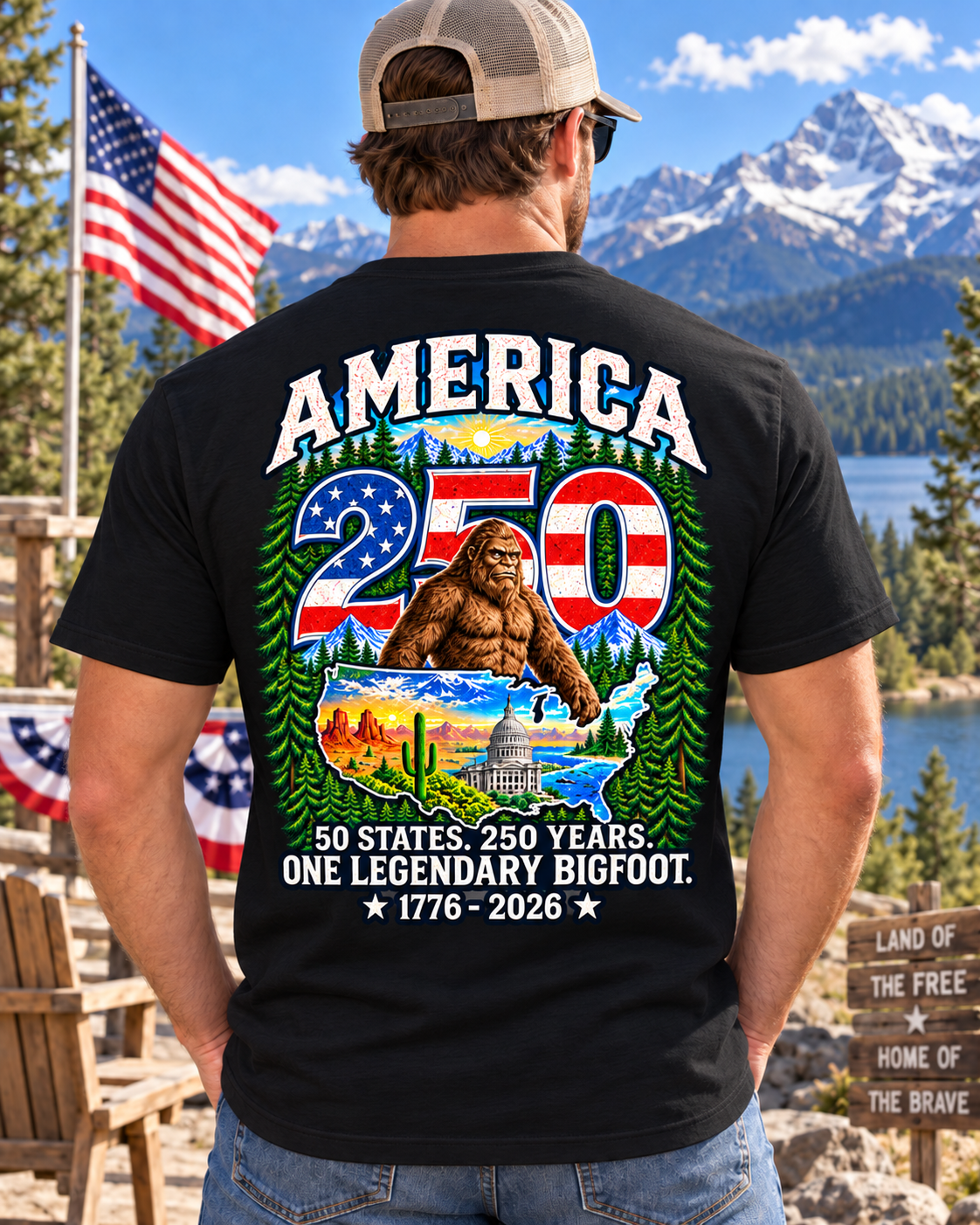 America 250 Bigfoot Shirt – 1776–2026 Patriotic Sasquatch Tee - Bigfoot Coast to Coast