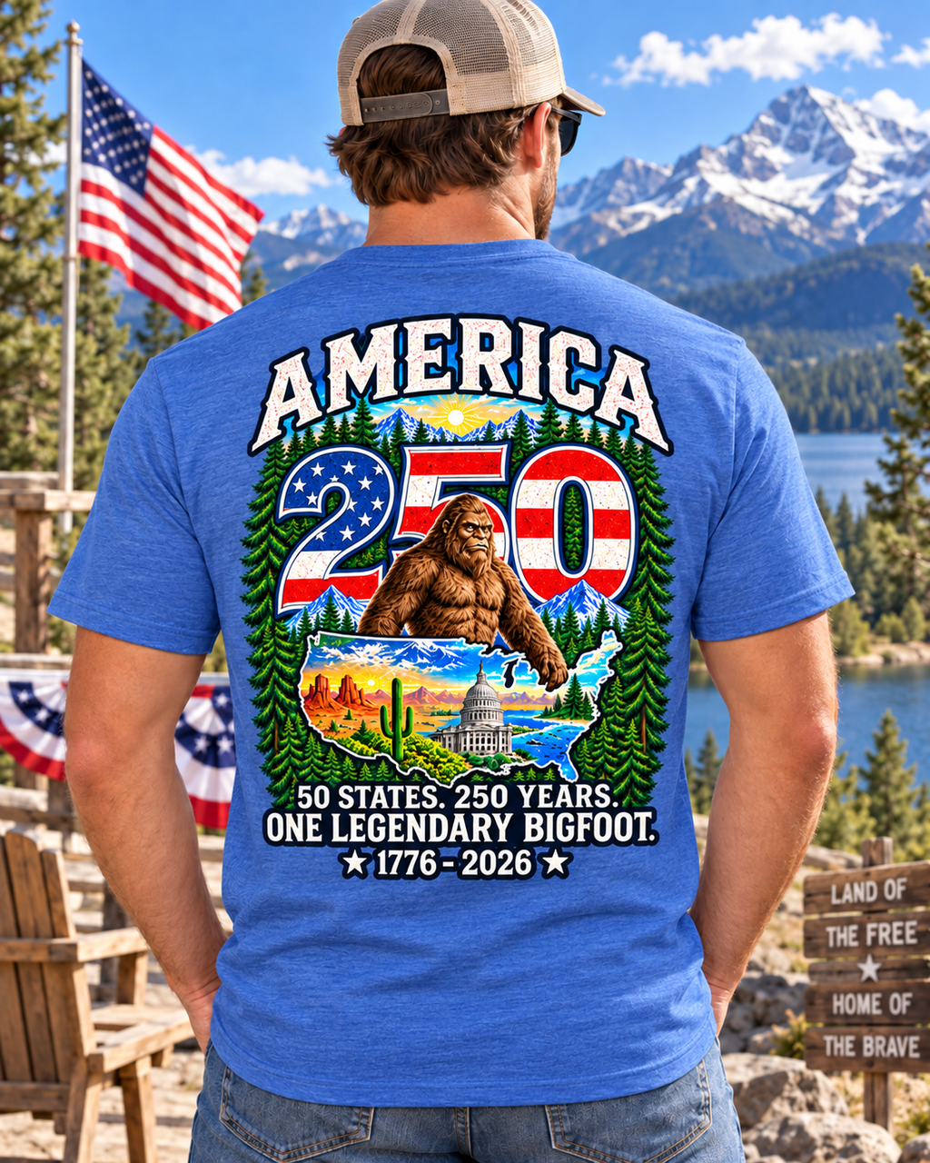 America 250 Bigfoot Shirt – 1776–2026 Patriotic Sasquatch Tee - Bigfoot Coast to Coast