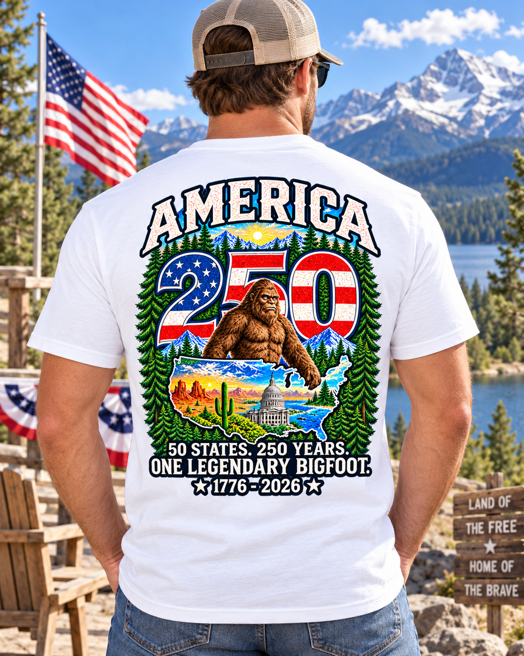 America 250 Bigfoot Shirt – 1776–2026 Patriotic Sasquatch Tee - Bigfoot Coast to Coast